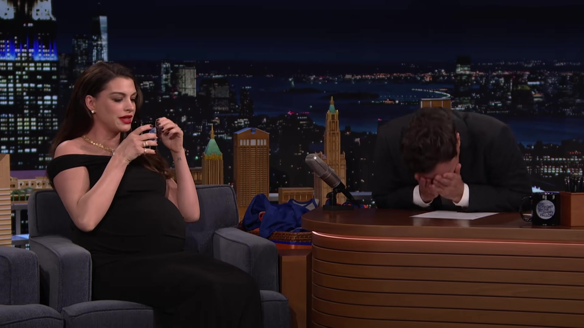 Jimmy Fallon laughs as Anne Hathaway shares her funny viral mom-mode story on The Tonight Show