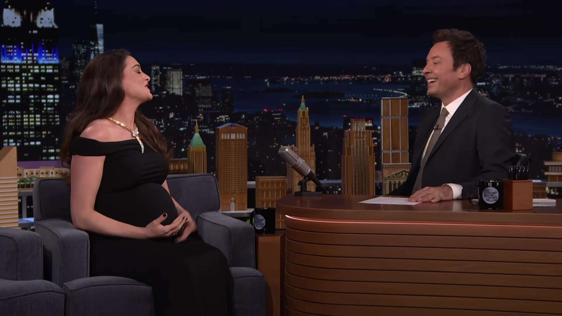 Anne Hathaway speaks with Jimmy Fallon on The Tonight Show while discussing her viral Verity red carpet moment